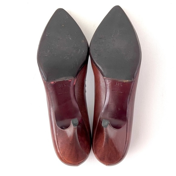 PRADA | Vintage Brown Red Leather Floral Stitch Appliqué Pointed Pumps EU 38.5 - Picture 9 of 11